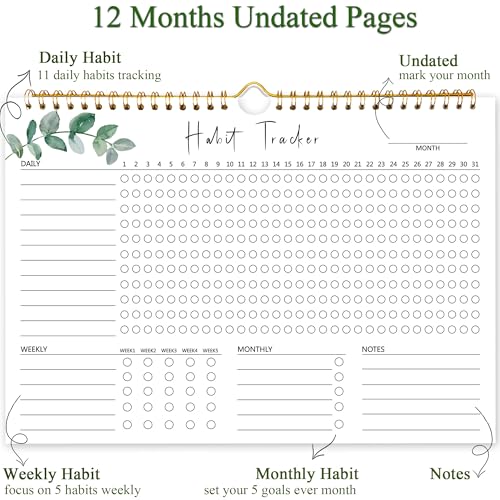 PIOOJK Habit Tracker Calendar, Aesthetic Daily Weekly Goal and Habit Tracker Journal, 12 Months Undated Habits Tracker Planner with Spiral Binding, Boost Productivity Tool and Workout Calendar, 11.7"x8.5" - Image 5