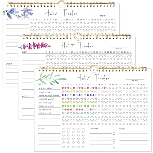 PIOOJK Habit Tracker Calendar, Aesthetic Daily Weekly Goal and Habit Tracker Journal, 12 Months Undated Habits Tracker Planner with Spiral Binding, Boost Productivity Tool and Workout Calendar, 11.7"x8.5" - Image 1