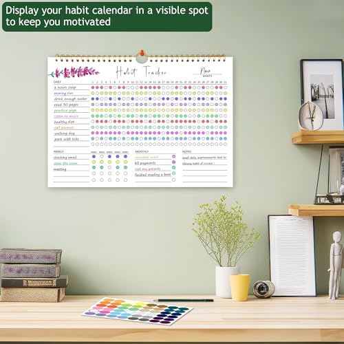PIOOJK Habit Tracker Calendar, Aesthetic Daily Weekly Goal and Habit Tracker Journal, 12 Months Undated Habits Tracker Planner with Spiral Binding, Boost Productivity Tool and Workout Calendar, 11.7"x8.5" - Image 2