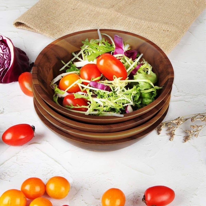 AIDEA Acacia Wooden Serving Bowls, 7 Inch Set of 4 for Salad, Soup, Noodle and More - Image 4