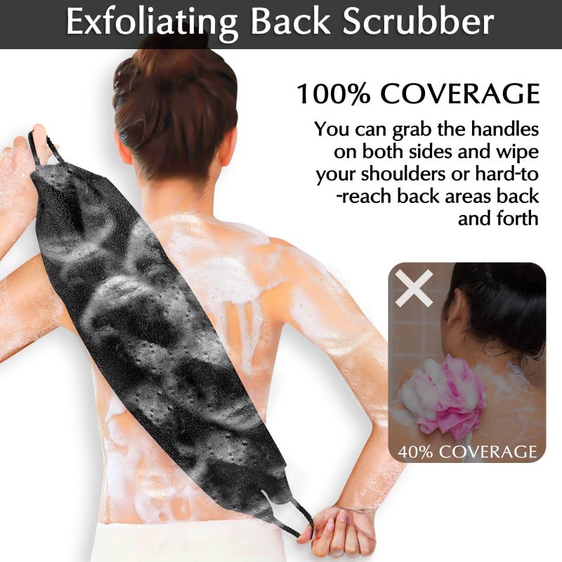 Anezus Exfoliating Back Scrubber Bath Gloves Set, Exfoliating Shower Towel with Shower Gloves for Body Scrub, Back Cleaner Wash Gloves to Remove Dead Skin (Black) - Image 4