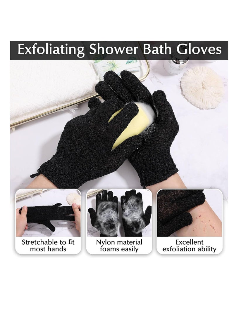 anezus Anezus Exfoliating Back Scrubber Bath Gloves Set, Exfoliating Shower Towel with Shower Gloves for Body Scrub, Back Cleaner Wash Gloves to Remove Dead Skin (Black)  - Image 2