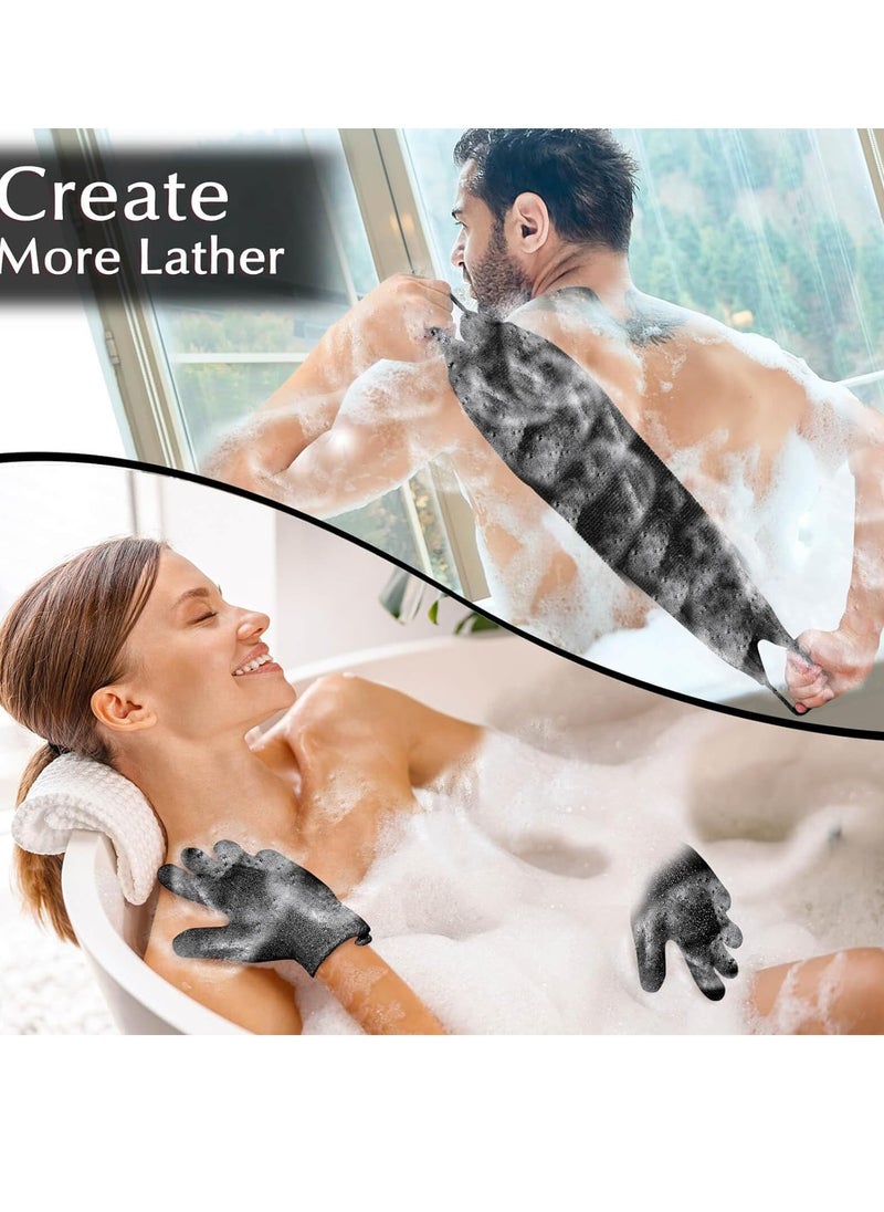 anezus Anezus Exfoliating Back Scrubber Bath Gloves Set, Exfoliating Shower Towel with Shower Gloves for Body Scrub, Back Cleaner Wash Gloves to Remove Dead Skin (Black)  - Image 4