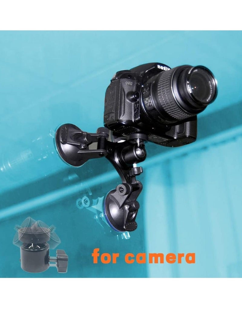 Y&D - Triple Suction Cup Mount Holder, Action Camera Car Windshield Mount, with 1/4 Threaded Head 360 Degree Tripod Ball and Screw, Compatible Gopro, DJI OSMO Akaso - Image 1