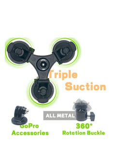 Y&D Triple Suction Cup Mount Holder, Action Camera Car Windshield Mount, with 1/4 Threaded Head 360 Degree Tripod Ball and Screw, Compatible Gopro, DJI OSMO Akaso  - Image 2