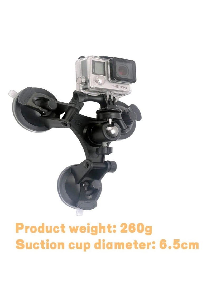 Y&D - Triple Suction Cup Mount Holder, Action Camera Car Windshield Mount, with 1/4 Threaded Head 360 Degree Tripod Ball and Screw, Compatible Gopro, DJI OSMO Akaso - Image 1