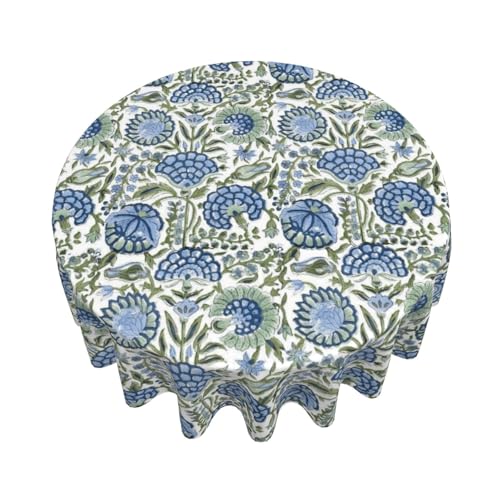 DAFENA Boho Round Tablecloth 70 Inch Blue Green Vintage Floral Table Cloth Chinoiserie Flower Spring Summer Table Covers Polyester Indoor Outdoor Farmhouse Tablecloths for Kitchen Dining Party Picnic - Image 2