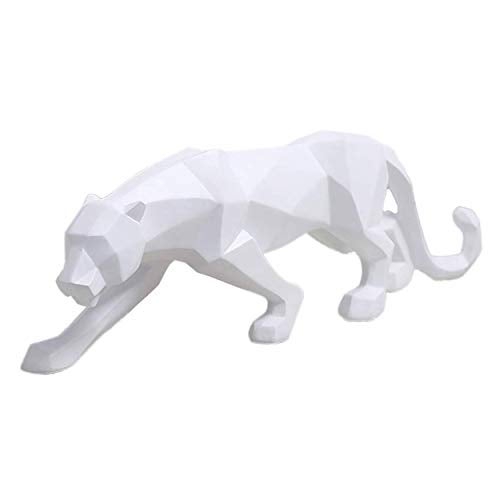 FJWYSANGU Abstract Leopard Statues Panther Sculpture Hand Craved Animal Resin Modern Home Decoration Small White - Image 1