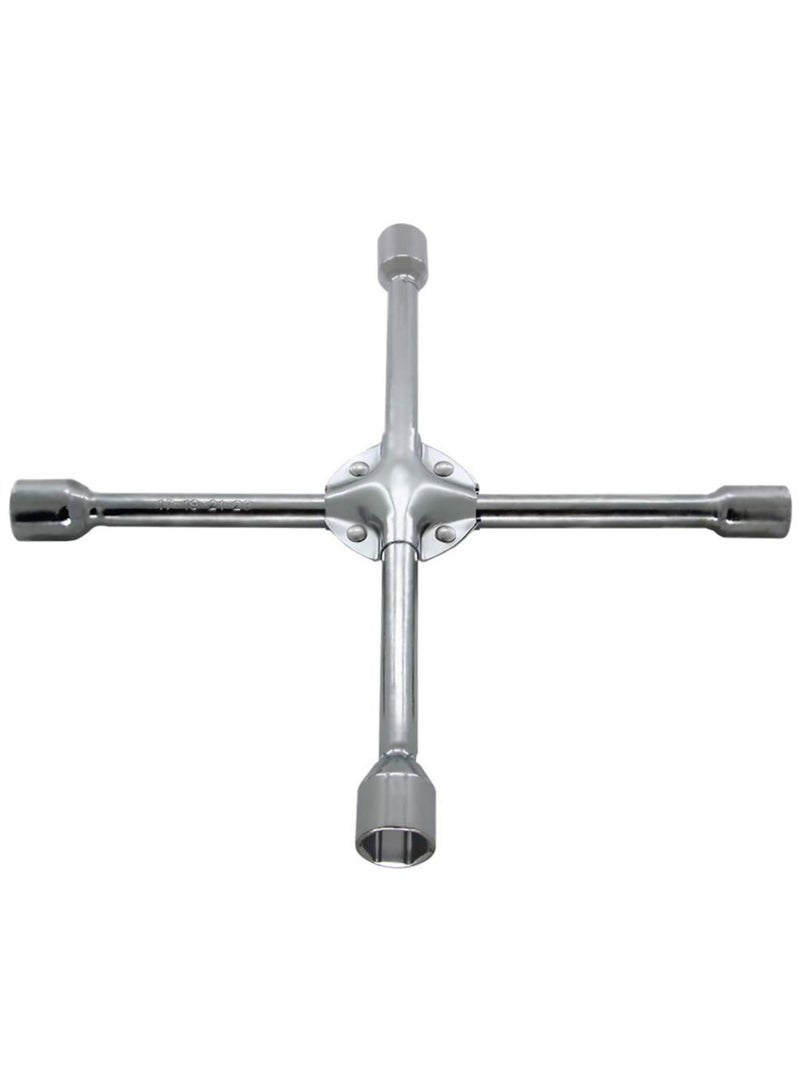 هيريوس مفتاح ربط متقاطع للإطارات بأربعة اتجاهات، سطح مرآة مصقول من الفولاذ، مفتاح ربط عالمي محمول 17×19×21×23 مم لإصلاح إطارات السيارة، أدوات السيارة، مفتاح ربط متقاطع سريع، مفتاح ربط صدمات - Image 1