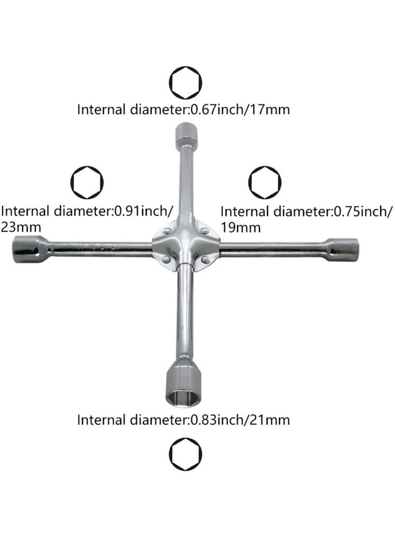 هيريوس مفتاح ربط متقاطع للإطارات بأربعة اتجاهات، سطح مرآة مصقول من الفولاذ، مفتاح ربط عالمي محمول 17×19×21×23 مم لإصلاح إطارات السيارة، أدوات السيارة، مفتاح ربط متقاطع سريع، مفتاح ربط صدمات - Image 2