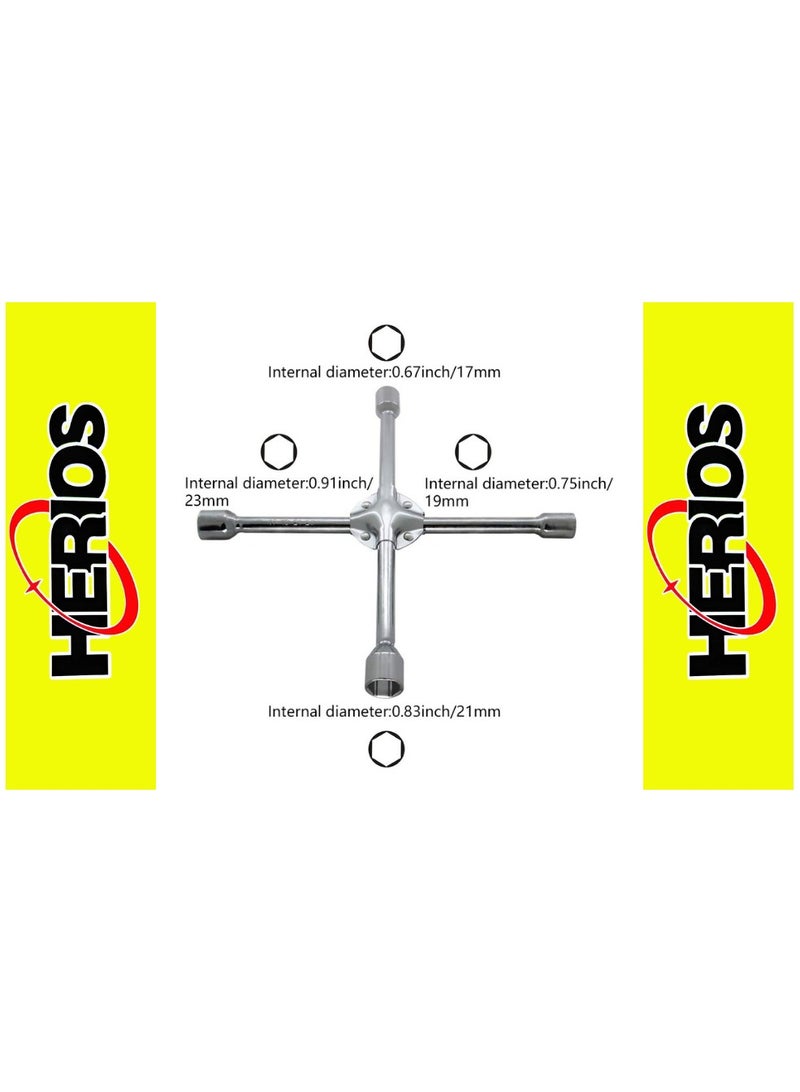 هيريوس مفتاح ربط متقاطع للإطارات بأربعة اتجاهات، سطح مرآة مصقول من الفولاذ، مفتاح ربط عالمي محمول 17×19×21×23 مم لإصلاح إطارات السيارة، أدوات السيارة، مفتاح ربط متقاطع سريع، مفتاح ربط صدمات - Image 4