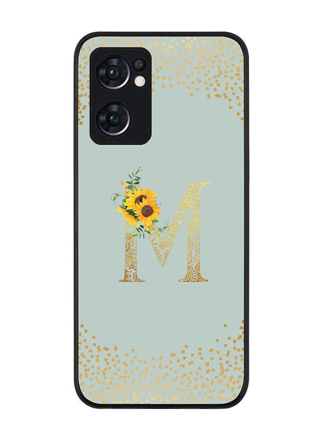 Stylizedd Rugged Black edge case for Oppo Reno7 5G  Slim fit Soft Case Flexible Rubber Edges Anti Drop TPU Gel Thin Cover - Custom Monogram Initial Letter Floral Pattern Alphabet - M (Light Grey ) - Image 1
