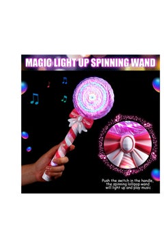 KASTWAVE 2 PCS Light Up Spinning Lollipop Wand, 12 Inch LED Princess Wand, Princess Glitter Light up Wand, Suitable for Pretend Play Prop, Carnival Prize (Pink, Blue）  - Image 2