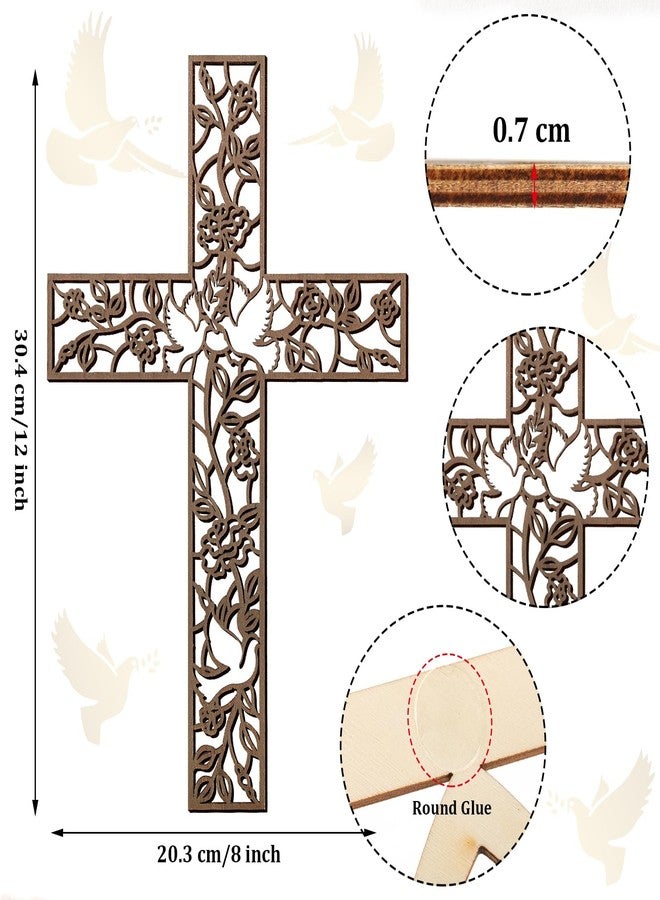 Yookeer Wooden Wall Hanging Cross Flower Pigeon Religious Home Living Room Decor Rustic Wooden Wall Cross Decoration for Home - Image 3