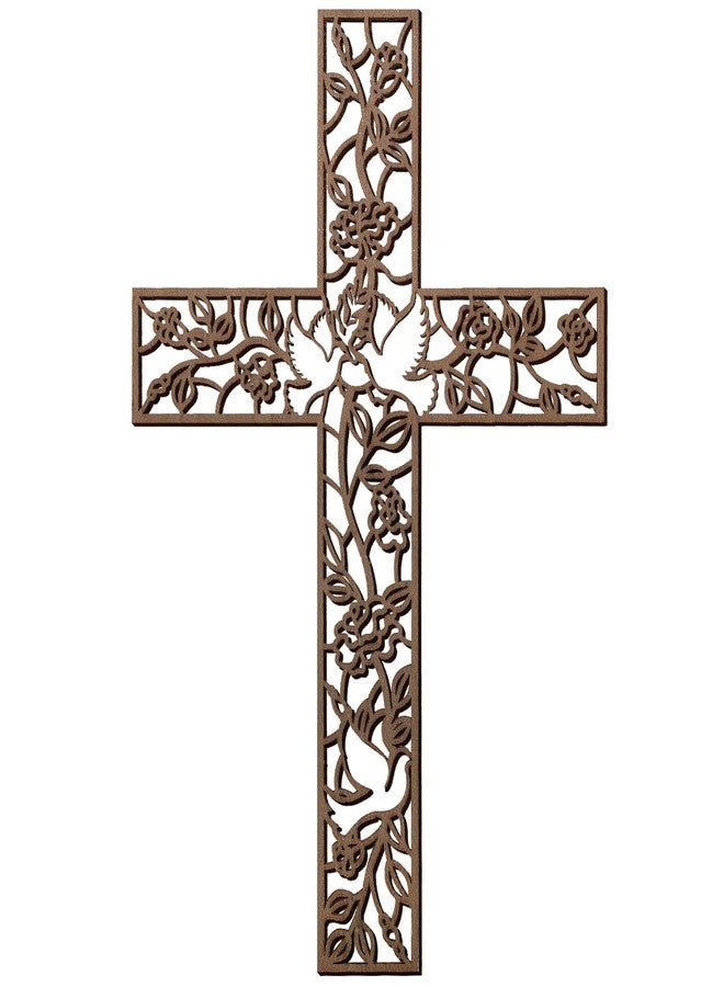 Yookeer Wooden Wall Hanging Cross Flower Pigeon Religious Home Living Room Decor Rustic Wooden Wall Cross Decoration for Home - Image 1