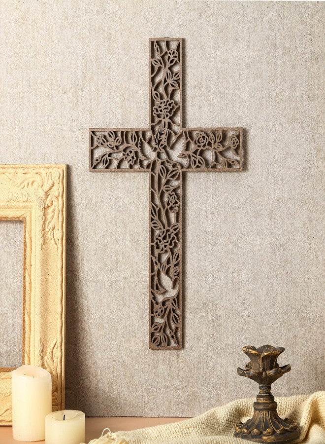 Yookeer Wooden Wall Hanging Cross Flower Pigeon Religious Home Living Room Decor Rustic Wooden Wall Cross Decoration for Home - Image 2