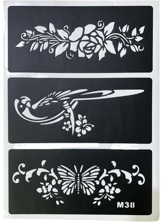 Luxury Henna Stencil Templates - 3 Large Pieces Organic Rose Design, Hummingbird, and Butterfly, Easy Stick-On Temporary Body Art Tattoo for Women, Brides & Girls, Professional Waterproof Drawing Stickers for Wedding Parties, Festivals & Gifts - High-Quality Art Kit for a Stunning Look