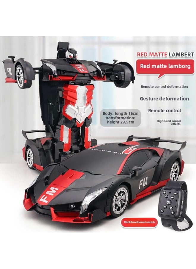 One-key Deformation Remote Control Car 2.4G Gesture Induction King Kong Robot Children's Toy Racing Generation Batch Cross-border-Color:Matte Red Rambo [Remote Control + Gesture + Watch + Voice] 1:12  - Image 1