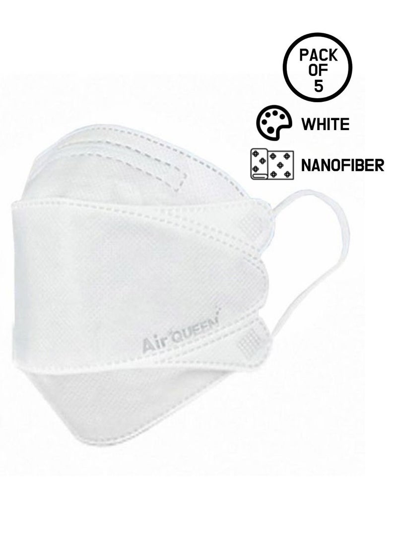 Air QUEEN Pack Of 5 Pieces Nanofiber Filter Face Mask For Adults Face Mask White  - Image 1