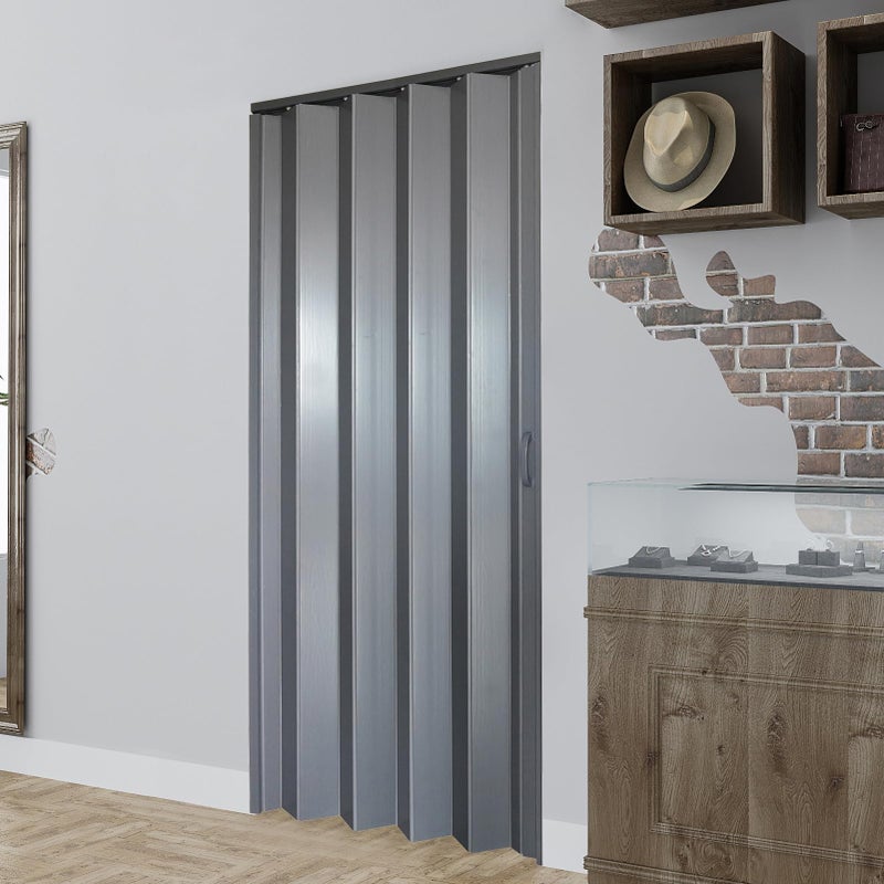 DIYHD 36X80in Interior Accordion Door for Closet & Doorway, Space Saving Foldable Closet Door, No Bottom Track, Set with Double-Sided Handles & Lock, Indoor Use Only, Folded Width 5-1/8", Grey - Image 1