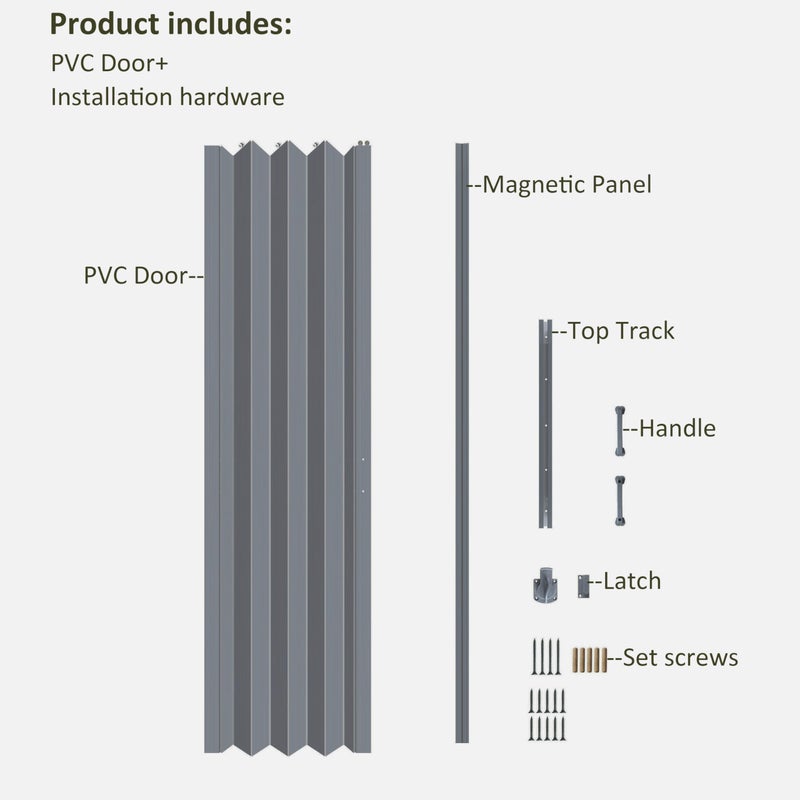 DIYHD 36X80in Interior Accordion Door for Closet & Doorway, Space Saving Foldable Closet Door, No Bottom Track, Set with Double-Sided Handles & Lock, Indoor Use Only, Folded Width 5-1/8", Grey - Image 2