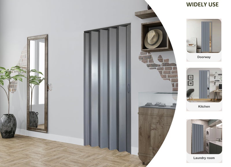 DIYHD 36X80in Interior Accordion Door for Closet & Doorway, Space Saving Foldable Closet Door, No Bottom Track, Set with Double-Sided Handles & Lock, Indoor Use Only, Folded Width 5-1/8", Grey - Image 5