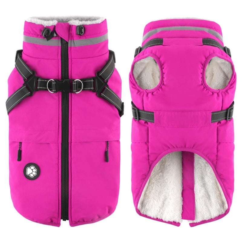 Dogcheer Dog Coat with Harness Waterproof Dog Jacket Christmas Pet Winter Coat with Pockets Reflective Doggy Turtleneck Fleece Jacket for Small Medium Large Dogs Pink XS - Image 2