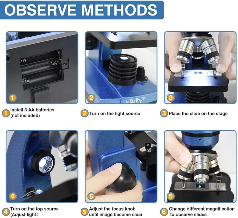 Emarth Microscope for Kids Beginners Children Student, 40X- 1000X Compound Microscopes with 52 pcs Educational Kits - Image 3