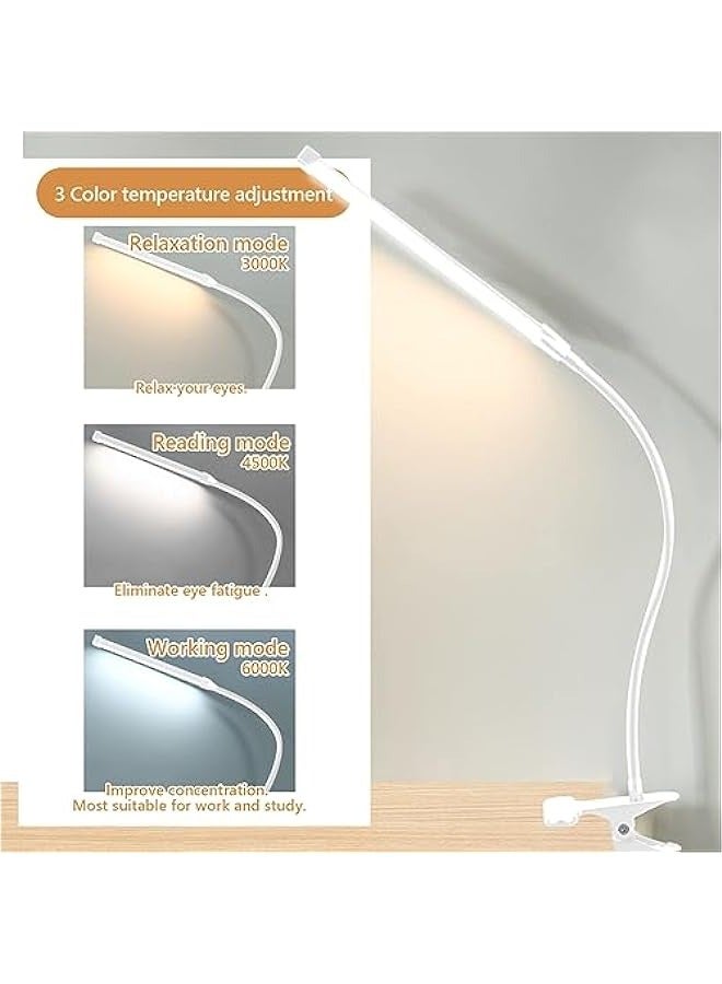 ميكسد مصباح مكتب LED مع مشبك، مصابيح بمشبك للعناية بالعين للمكتب المنزلي، 3 اوضاع و10 درجات للسطوع، عنق اوزة طويل مرن، معدن، مصابيح طاولة لمهام المهندس المعماري بذراع متارجح.. - Image 2