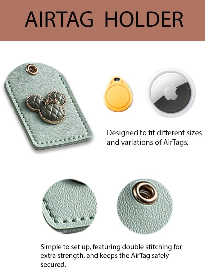 KeyAmor Elegant metal and quilted leather keychain car key holder for adults. Includes a matching AirTag holder.Stylish keychain with golden crystal-accented rings, perfect for women, featuring 3 key rings for added functionality.  Made with elegant mint green leather, offers 360-degree rotation, and comes in a fancy gift box, making it a perfect gift choice. - Image 5
