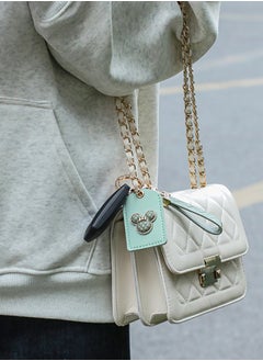 KeyAmor Elegant metal and quilted leather keychain car key holder for adults. Includes a matching AirTag holder.Stylish keychain with golden crystal-accented rings, perfect for women, featuring 3 key rings for added functionality.  Made with elegant mint green leather, offers 360-degree rotation, and comes in a fancy gift box, making it a perfect gift choice.  - Image 3