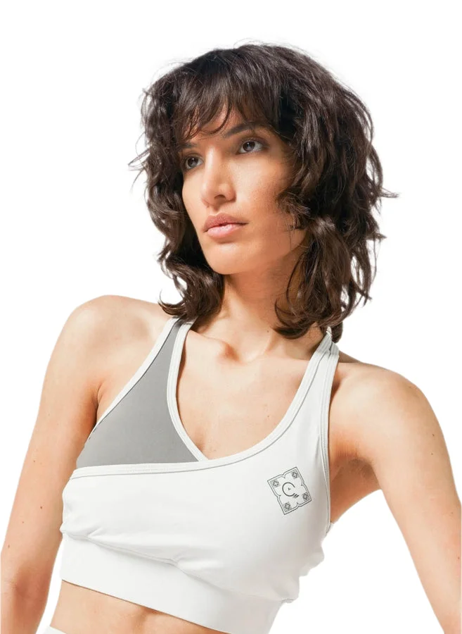 House Of Cenmar Off White With Gray Women'S Activewear Bra