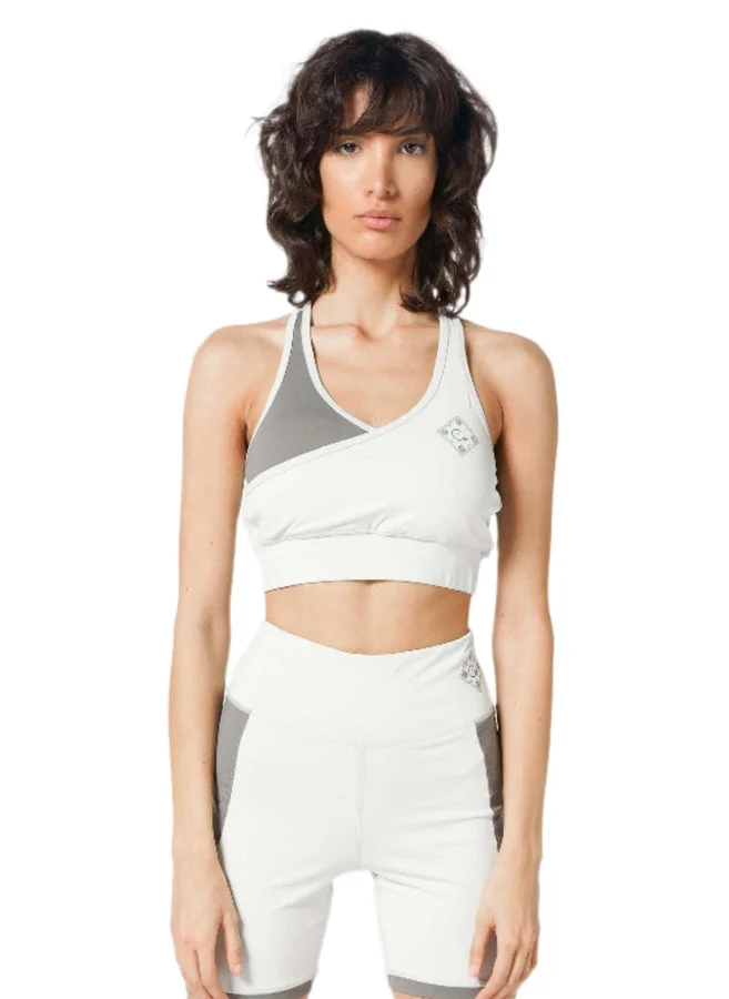 House Of Cenmar Off White With Gray Women'S Activewear Bra