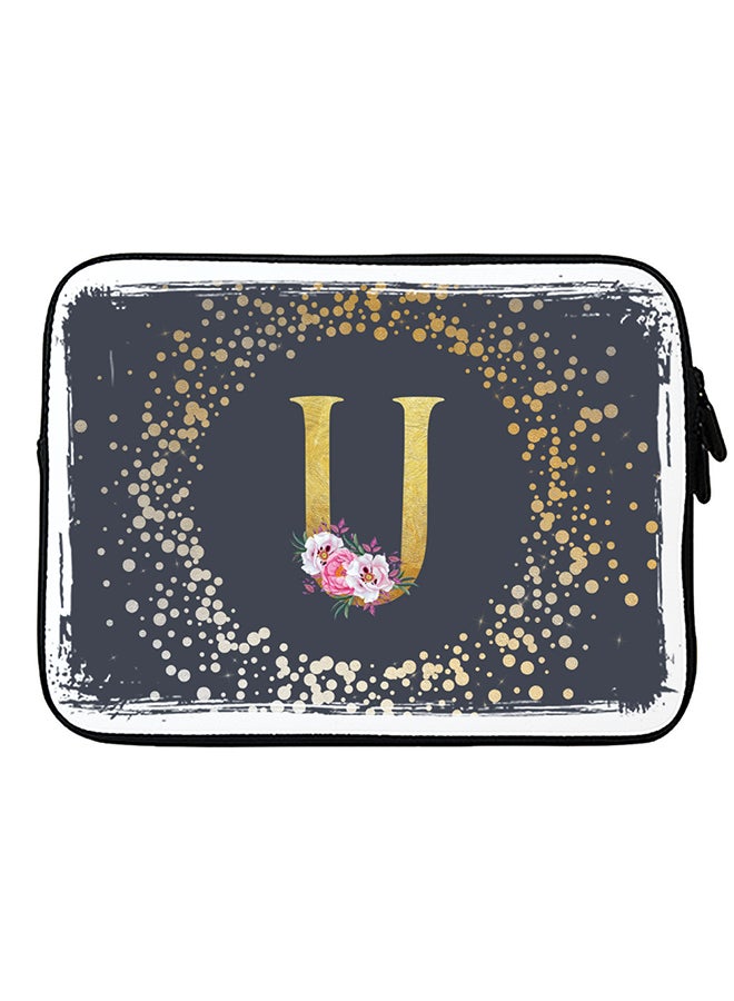 Stylizedd Laptop Sleeve Bag for Macbook 13, 14, 15, 16 inch- Custom Monogram Initial Letter Floral Pattern Alphabet - U  (Grey) - Image 1