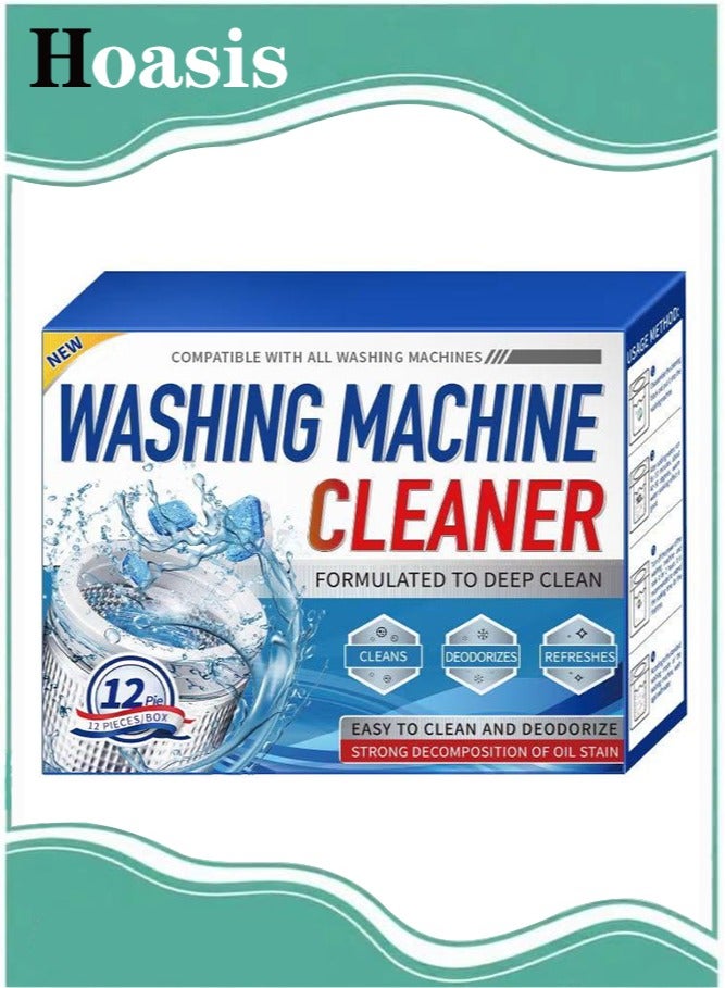 Hoasis 12pcs Washing Machine Cleaner Tablets, Deep Clean Front Loader & Top Load Washer,  Professional Grade Washer Machine Cleaner Deodorizer for Removing Build-up - Image 1