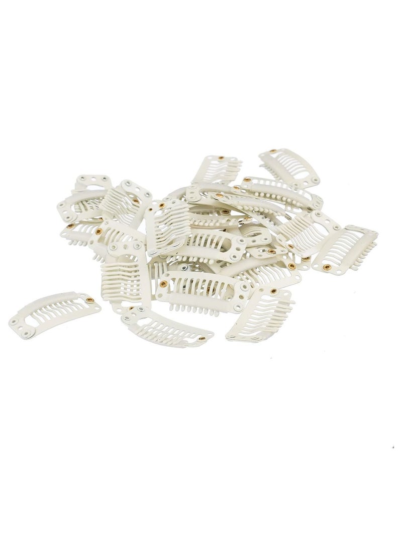 إستيل 100 قطعة على شكل حرف U مشابك إطباق معدنية إضافية لتمديد الشعر هيربيسي لتقوم بها بنفسك مشط خاطف مقاطع شعر مستعار مع مطاط أبيض 9 أسنان 6 ثقوب بيج - Image 2