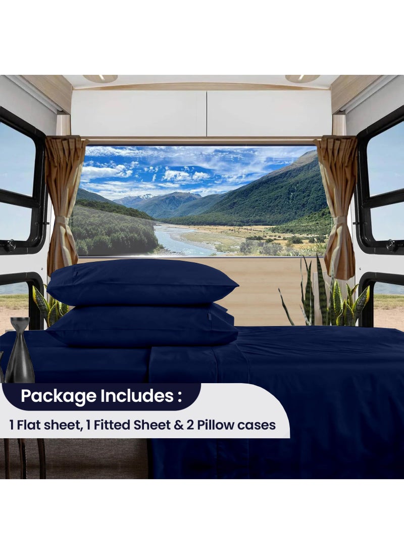 SGI bedding SGI bedding 600 Thread Count 4 Piece 100% Egyptian Cotton RV King Size Sheets Set  15"" Deep Pocket Sheet Set  Premium  Breathable  Soft and Hotel-Quality Luxury Sheets - Navy Blue  - Image 2
