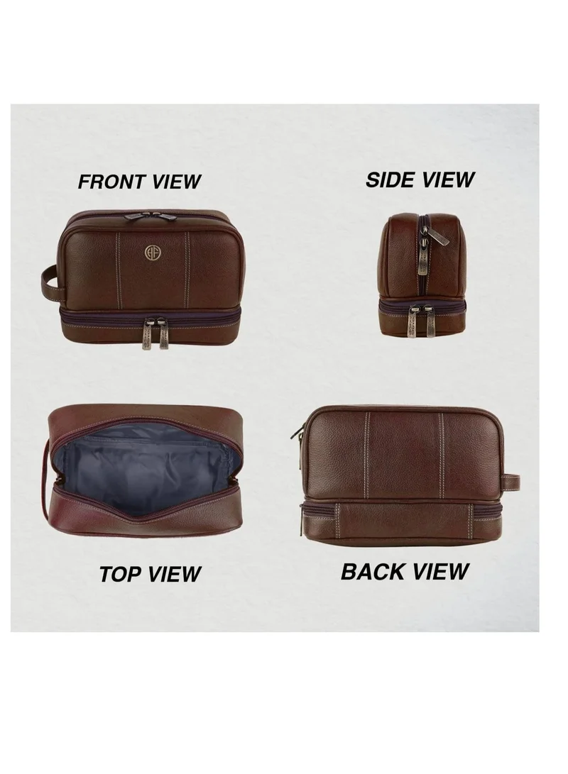 HAMMONDS FLYCATCHER Toiletry Bag For Men&amp;Women-Genuine Leather Travel Organizer Kit-Grooming Kit Organizer-With Multiple Compartments-Brushwood Travel Toiletry Bag For Shaving&amp;Toiletries,11 Cm | 1FDY