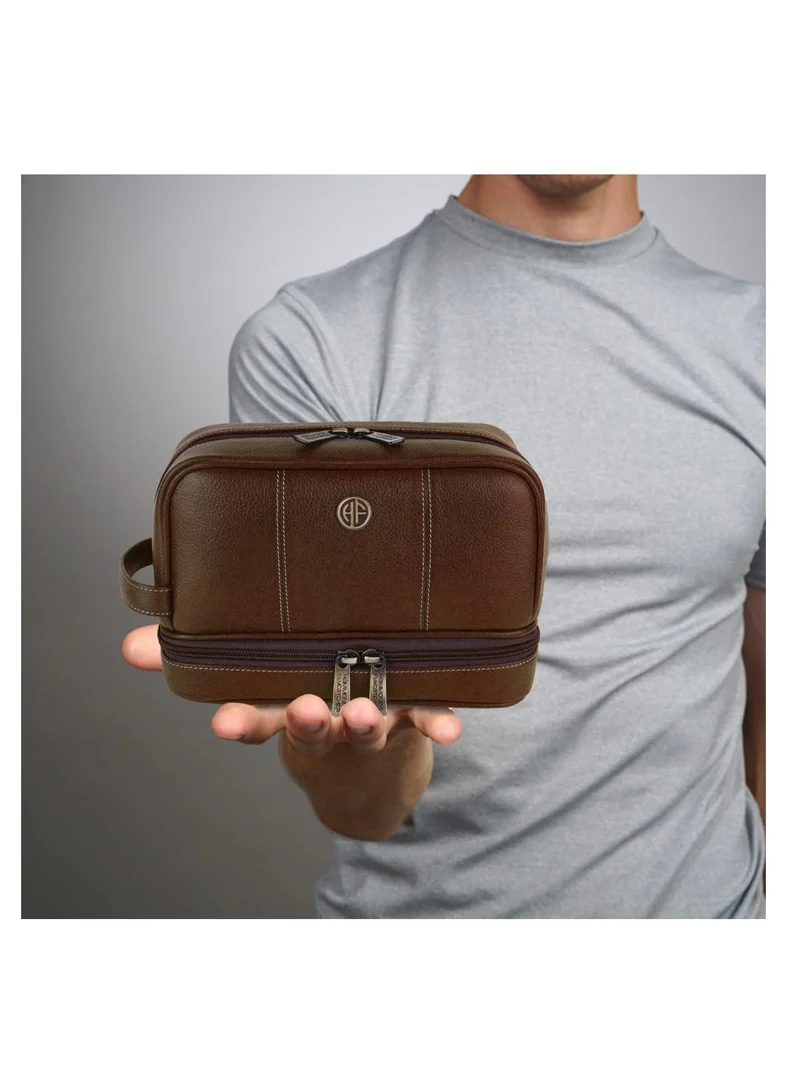 HAMMONDS FLYCATCHER Toiletry Bag For Men&amp;Women-Genuine Leather Travel Organizer Kit-Grooming Kit Organizer-With Multiple Compartments-Brushwood Travel Toiletry Bag For Shaving&amp;Toiletries,11 Cm | 1FDY
