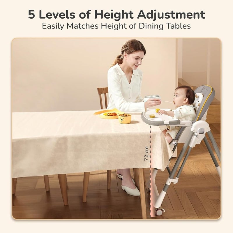 R for Rabbit Marshmallow Smart 3-in-1 High Chair with Swing for Baby, Adjustable Height, Dual Tray, Reclinable Backrest & Footrest Feeding Chair for 0.6-5 Years Kids 6 Months Warranty(Abstract Grey) - Image 3