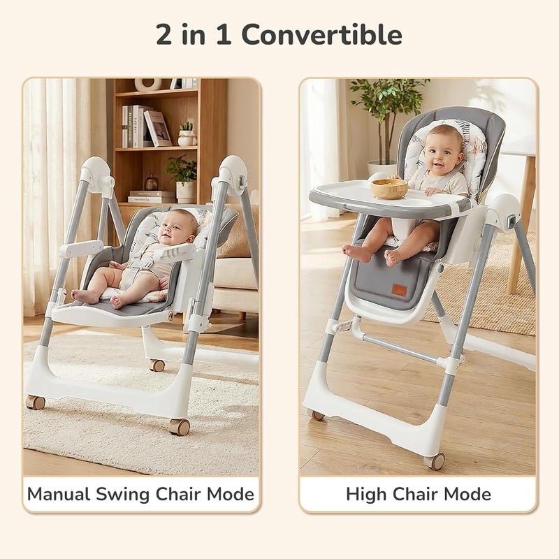 R for Rabbit Marshmallow Smart 3-in-1 High Chair with Swing for Baby, Adjustable Height, Dual Tray, Reclinable Backrest & Footrest Feeding Chair for 0.6-5 Years Kids 6 Months Warranty(Abstract Grey) - Image 2