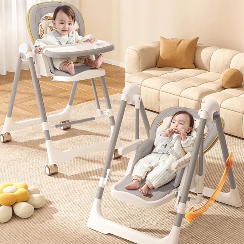 R for Rabbit Marshmallow Smart 3-in-1 High Chair with Swing for Baby, Adjustable Height, Dual Tray, Reclinable Backrest & Footrest Feeding Chair for 0.6-5 Years Kids 6 Months Warranty(Abstract Grey) - Image 1