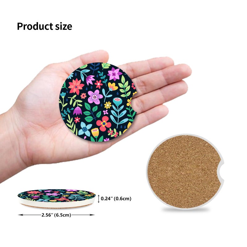 Adastrah Cute Flowers Ceramic Cup Holders - Pack of 2, Keep Cup Holders Clean and Dry, Drink Cup Car Holder Coasters with A Finger Notch - Image 2