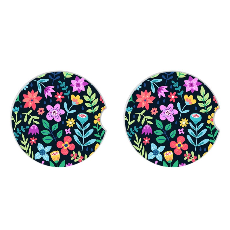 Adastrah Cute Flowers Ceramic Cup Holders - Pack of 2, Keep Cup Holders Clean and Dry, Drink Cup Car Holder Coasters with A Finger Notch - Image 3