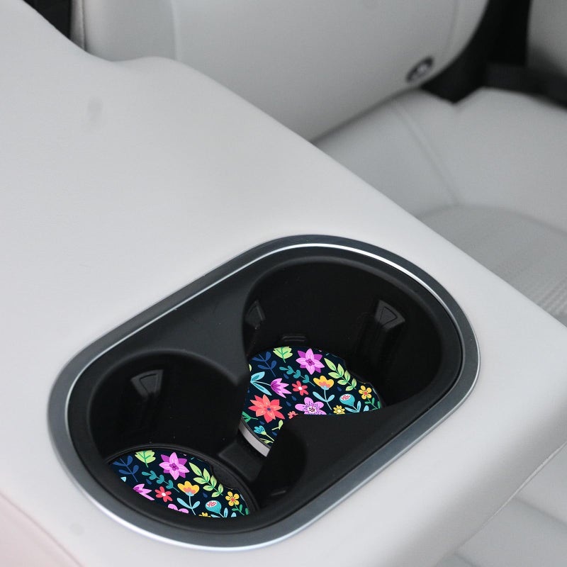 Adastrah Cute Flowers Ceramic Cup Holders - Pack of 2, Keep Cup Holders Clean and Dry, Drink Cup Car Holder Coasters with A Finger Notch - Image 5