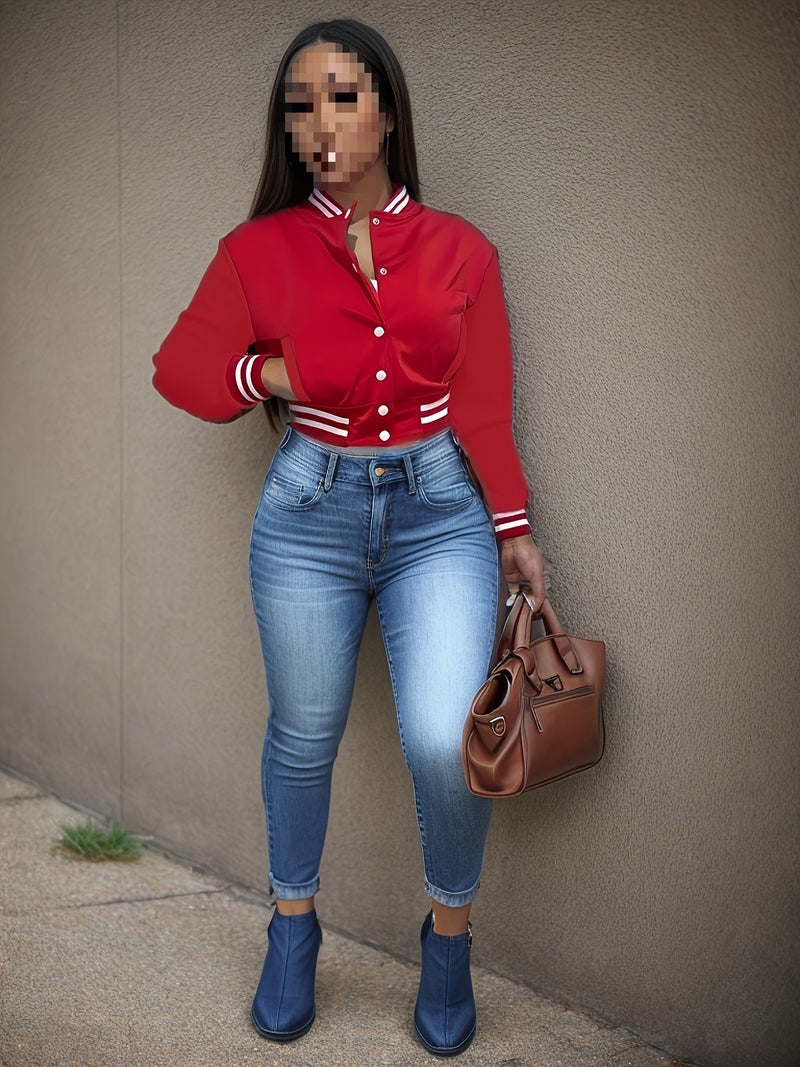 2024 Cross-border Spring and Autumn European and American Womens Solid Color Jacket Single-breasted Baseball Suit Sportswear Jacket Black Grey Bright red