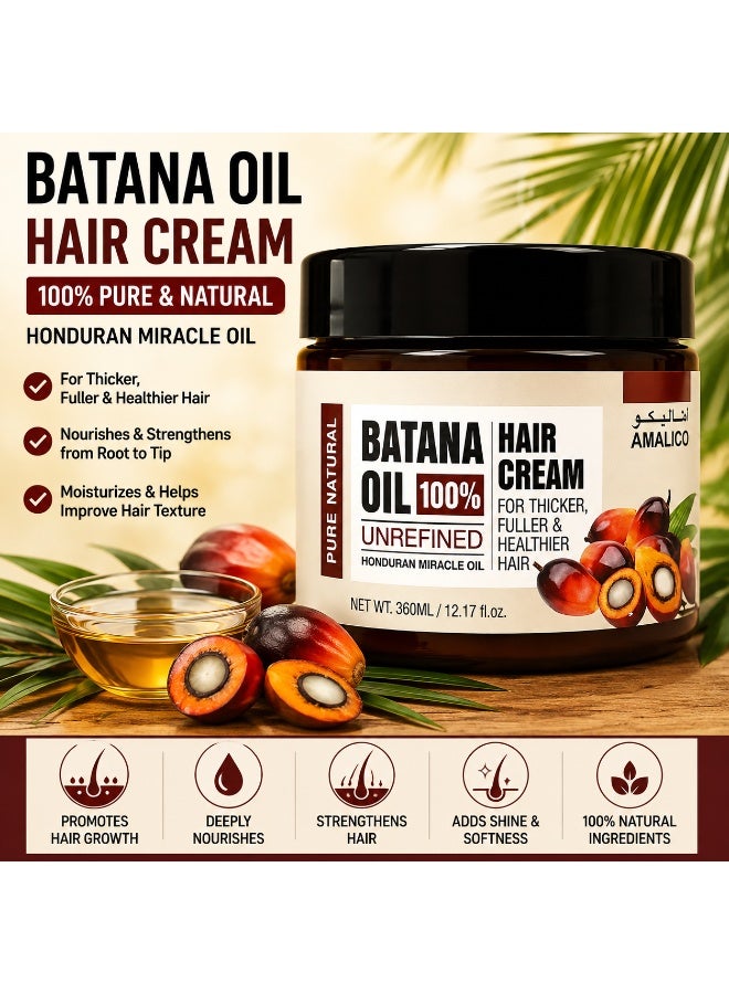 AMALICO Batana Oil Hair Cream 360ml – 100% Pure Unrefined Hair Moisturizer for Thicker, Fuller-Looking, Soft & Shiny Hair - Image 1