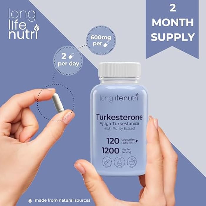 LongLifeNutri Turkesterone 1200mg – High Purity Ajuga Turkestanica for Strength, Recovery, & Muscle Growth, 120 Vegetarian Capsules, 2-Month Supply, Whole Herb Supplement, GMP Certified, Made in USA - Image 5