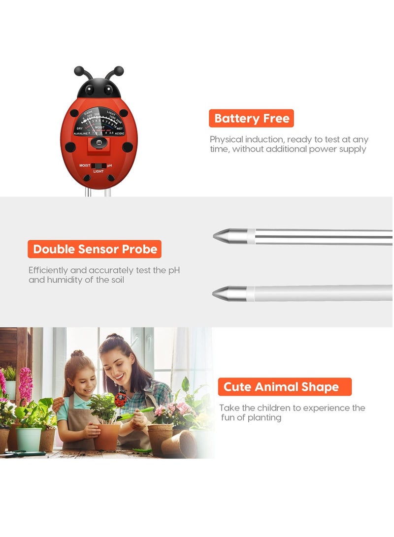 SYOSI Soil pH Meter, 3-in-1 Soil Tester Kit with Plant Moisture, Light and pH Tester, Soil pH Meter for Garden, Farm, Lawn, Indoor and Outdoor (No Battery Needed), Colorful Ladybug Shape - Image 4