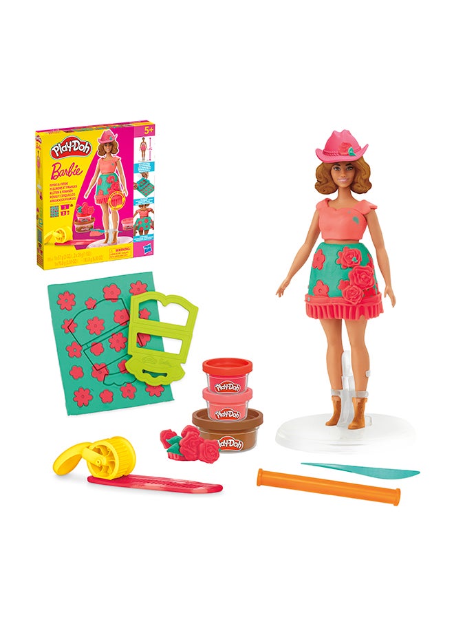 Play-Doh Barbie Florals and Fringe Set, Make Doll Clothes, Toys for Girls & Boys 5+ - Image 1